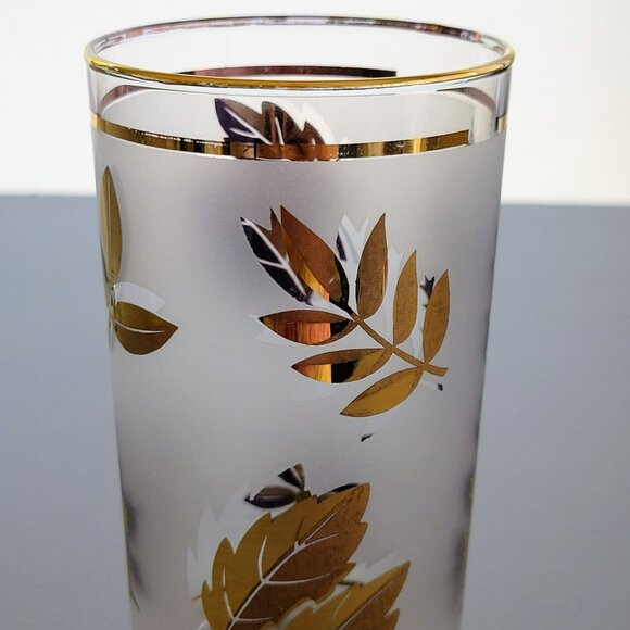 MCM Libbey Golden Foliage Tumbler Set of 2, Gold Leaves & Rim on Frosted Glass - Picture 4 of 11